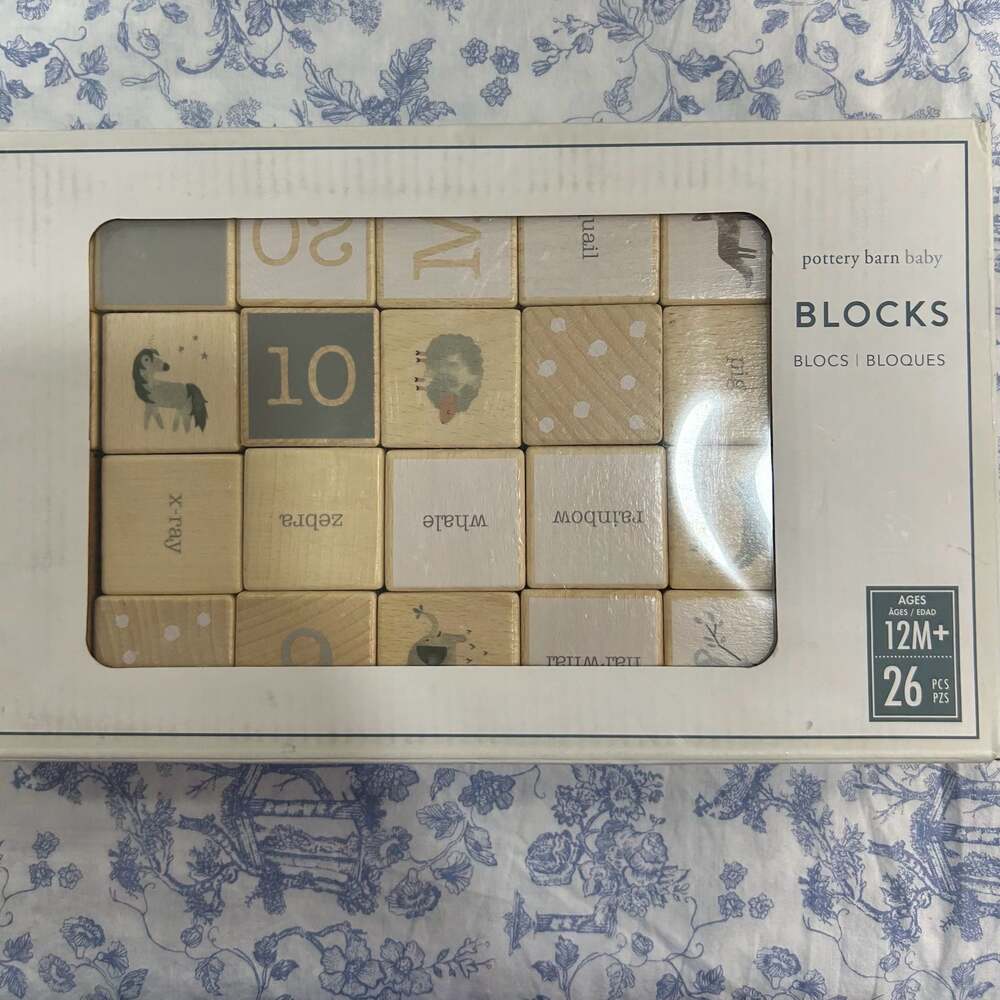 Pottery Barn Baby Blocks Neutral Wooden Toy Set 26 Pieces